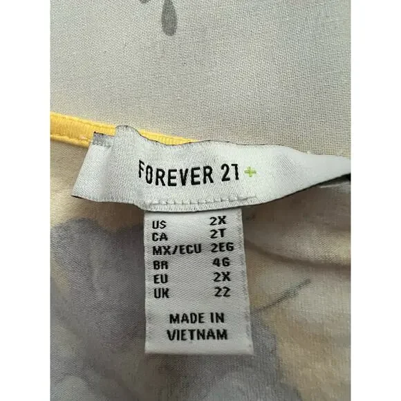 Forever 21 Yellow Purple Floral Soft Cotton A-Line Short Sleeve MIDI Dress 2X - Picture 9 of 10